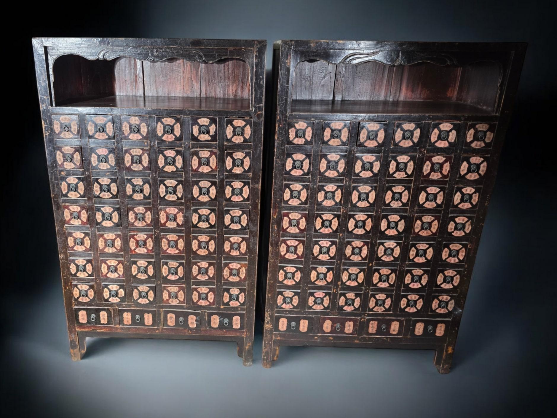 Important Pair of 19th-Century Chinese Pharmacy Cabinets For Sale 2