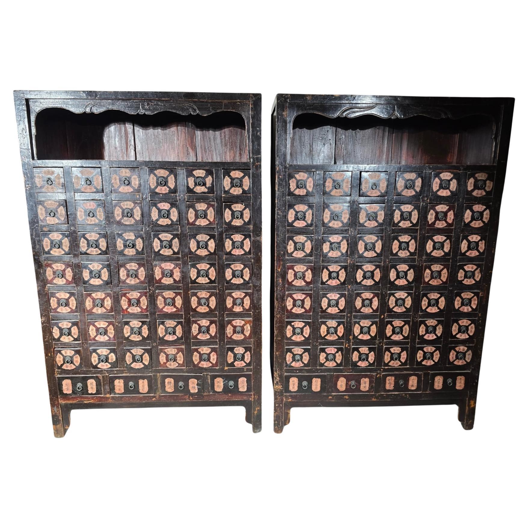 Important Pair of 19th-Century Chinese Pharmacy Cabinets