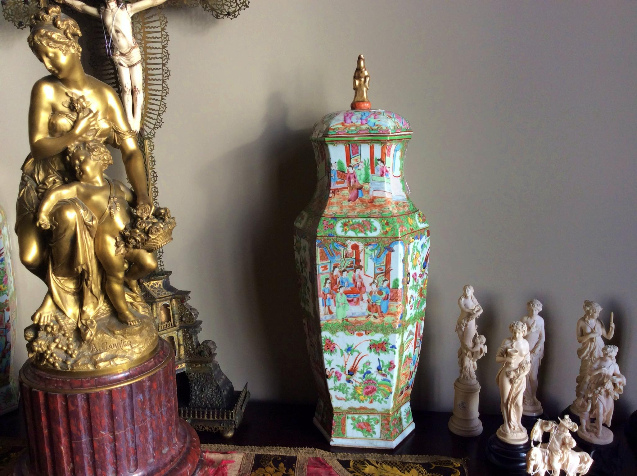 Chinese Important Pair of 19th Century Mandarin Cap Hexagon Vases