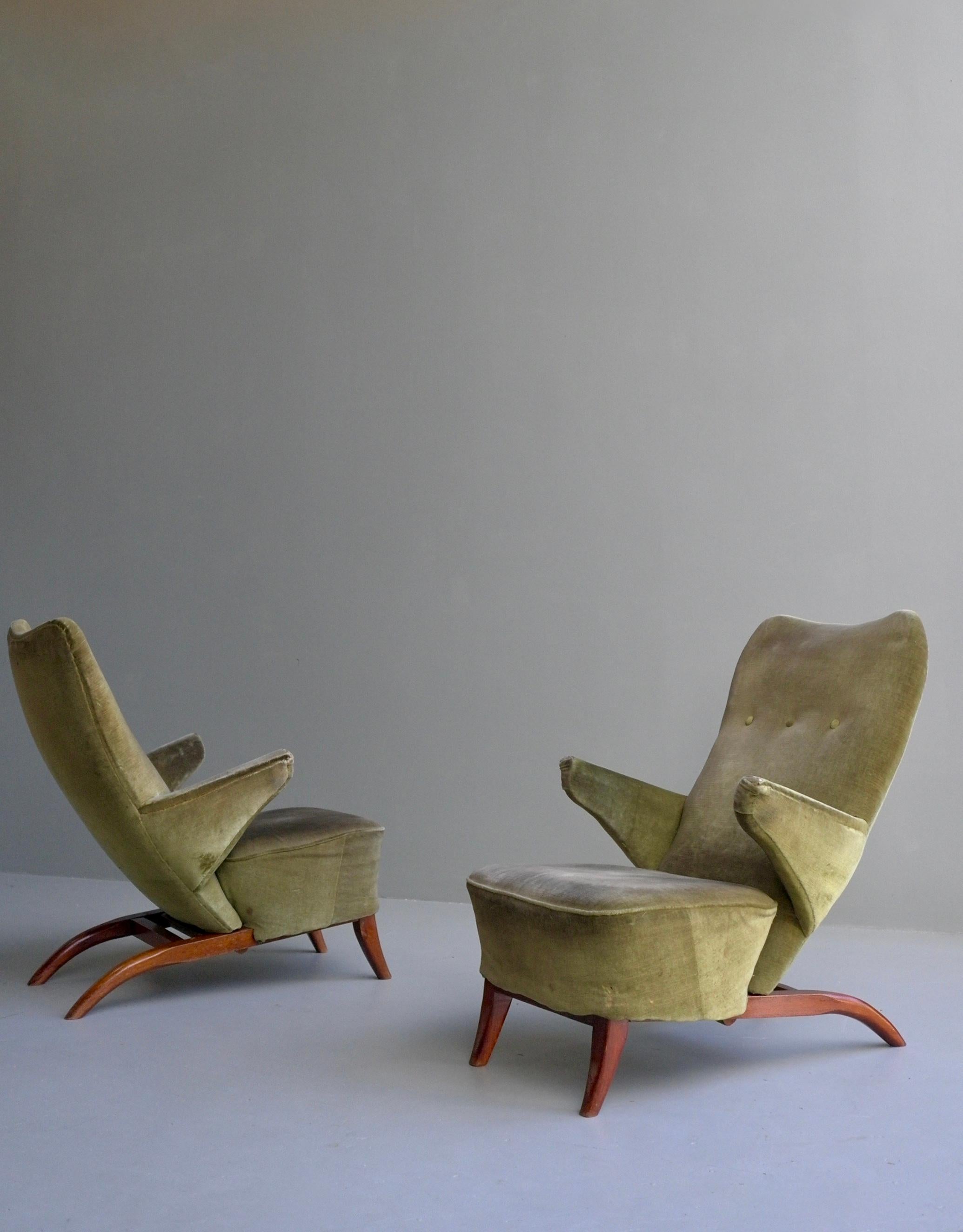 Important pair of 1st edition early Congo Arm Chairs by Theo Ruth, Artifort 1948 For Sale 5