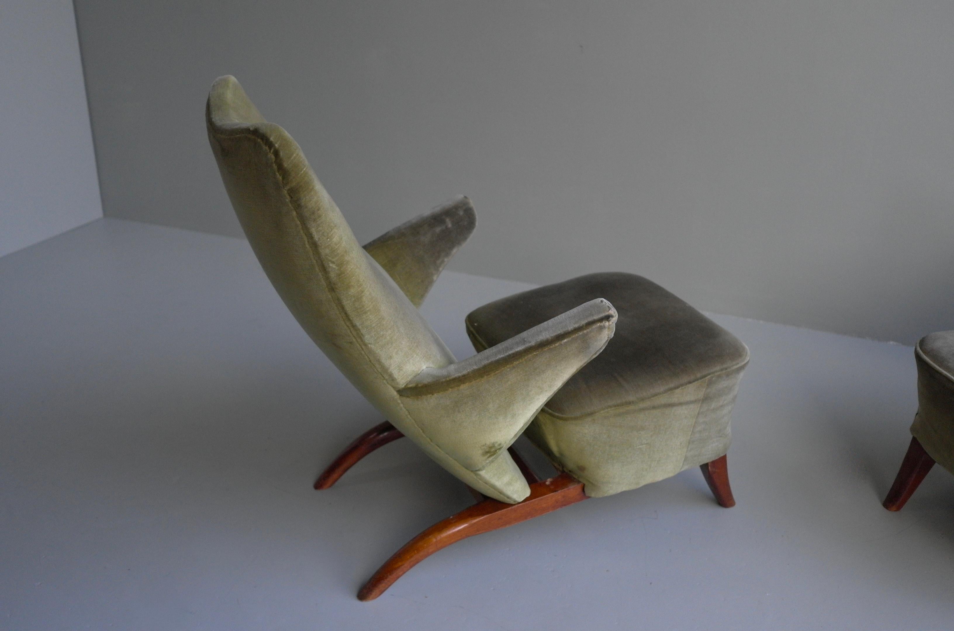 Important pair of 1st edition early Congo Arm Chairs by Theo Ruth, Artifort 1948 For Sale 6