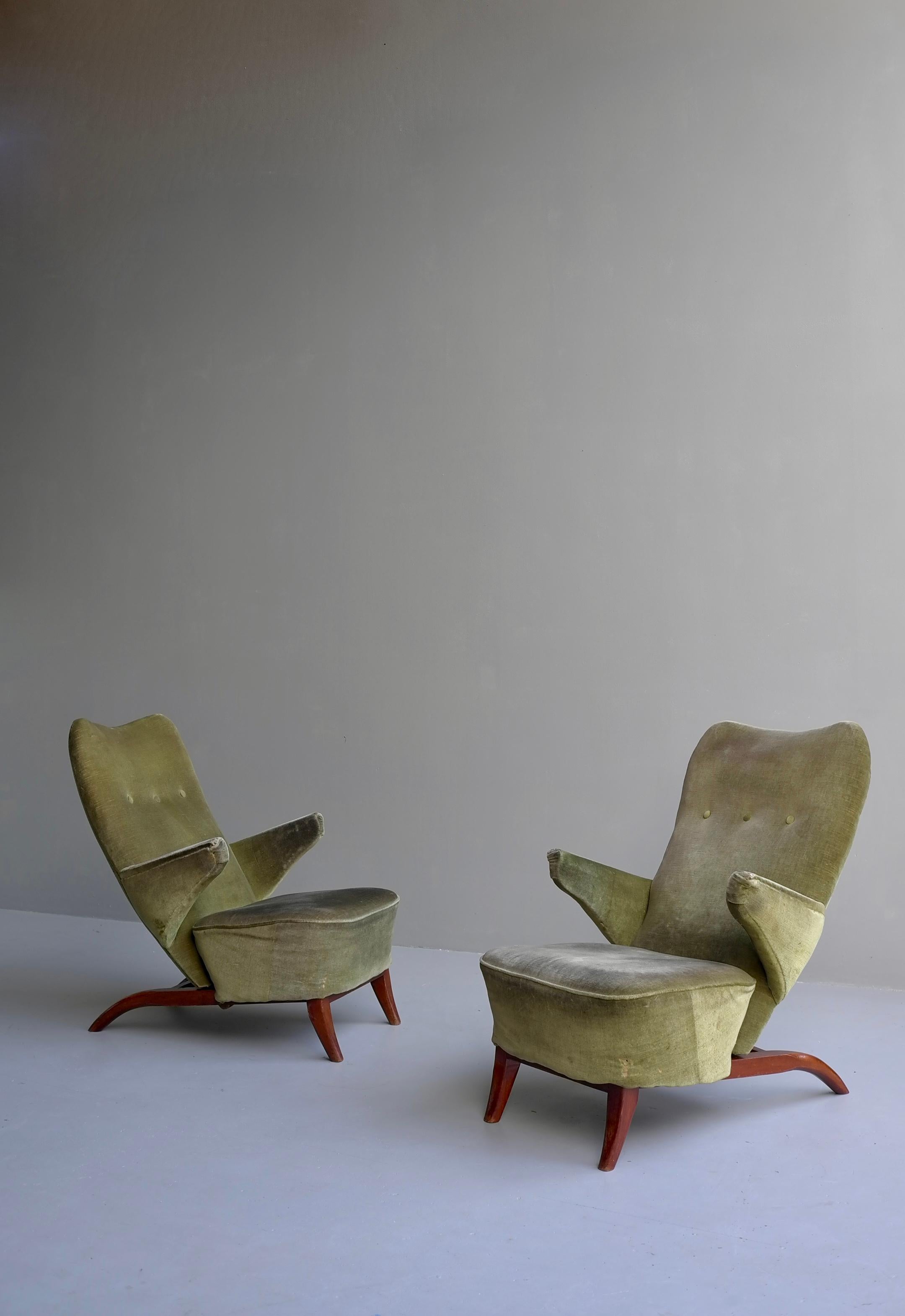 Important pair of 1st edition early Congo Arm Chairs by Theo Ruth, Artifort 1948 In Good Condition For Sale In Den Haag, NL