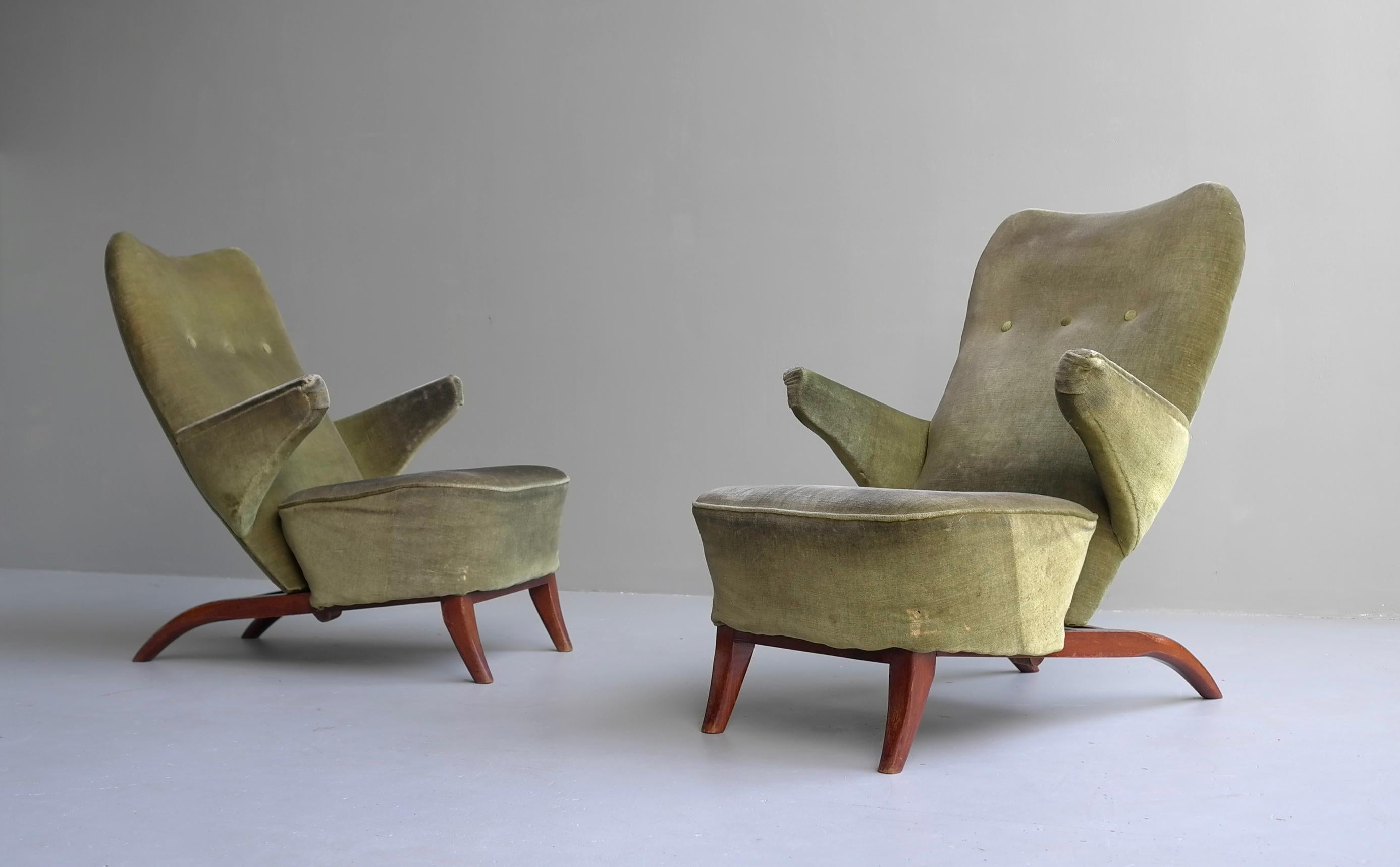 20th Century Important pair of 1st edition early Congo Arm Chairs by Theo Ruth, Artifort 1948 For Sale
