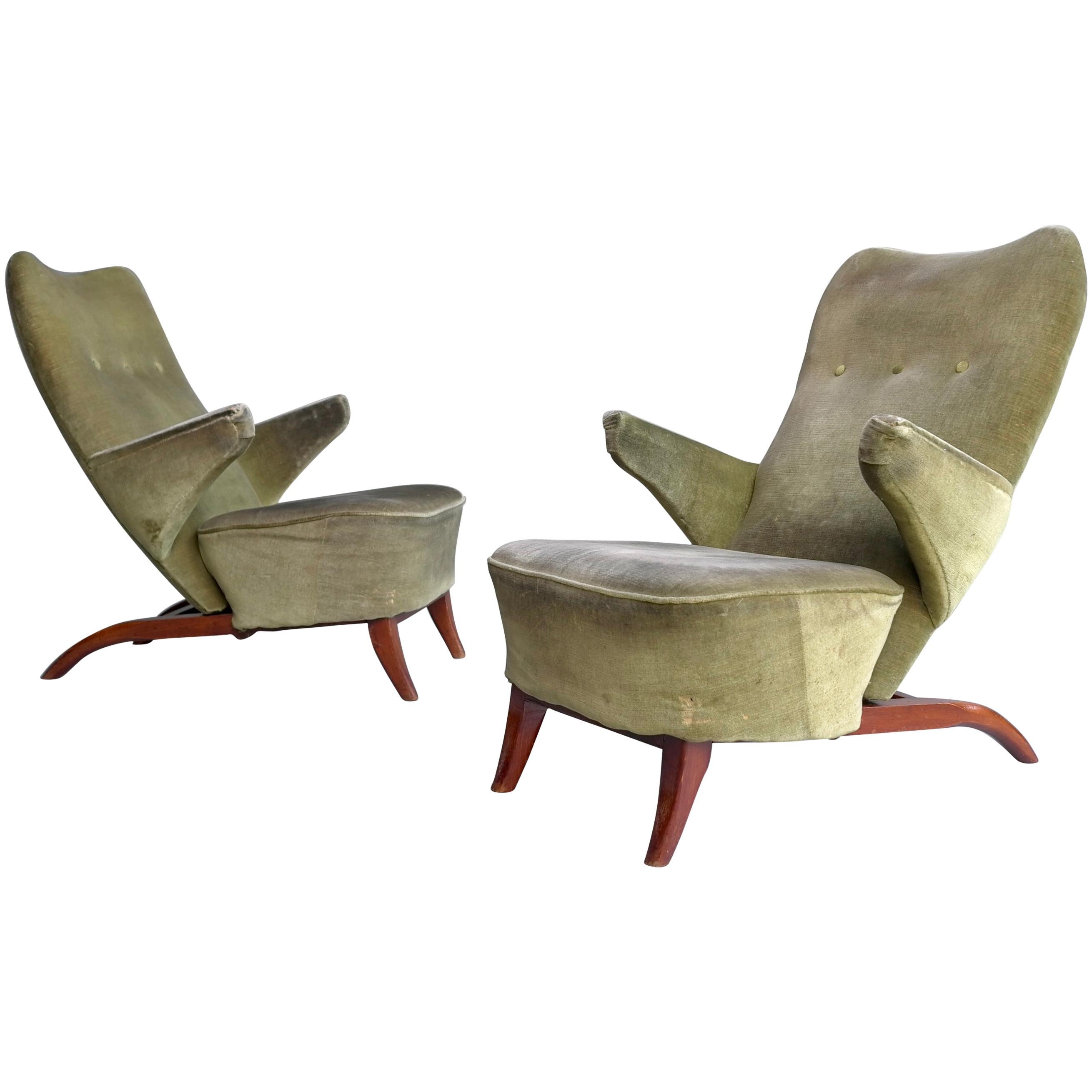 Important pair of 1st edition early Congo Arm Chairs by Theo Ruth, Artifort 1948 For Sale