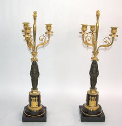 Important pair of 1st period French Empire Pat. & Dore bronze 3-light Candelabra
