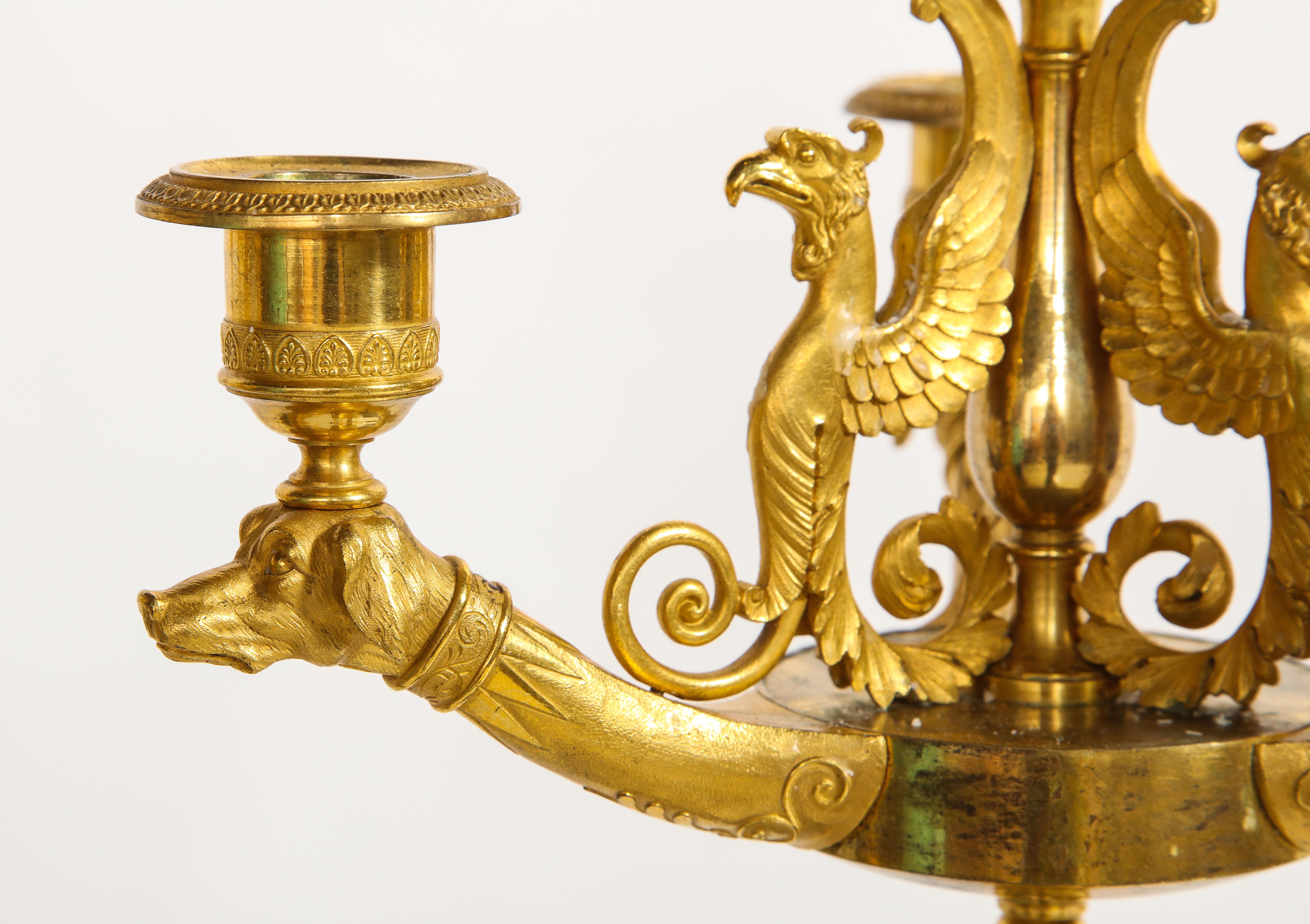 Important Pair of 1st Period French Empire Pat. & Dore Bronze 6-Light Candelabra For Sale 4