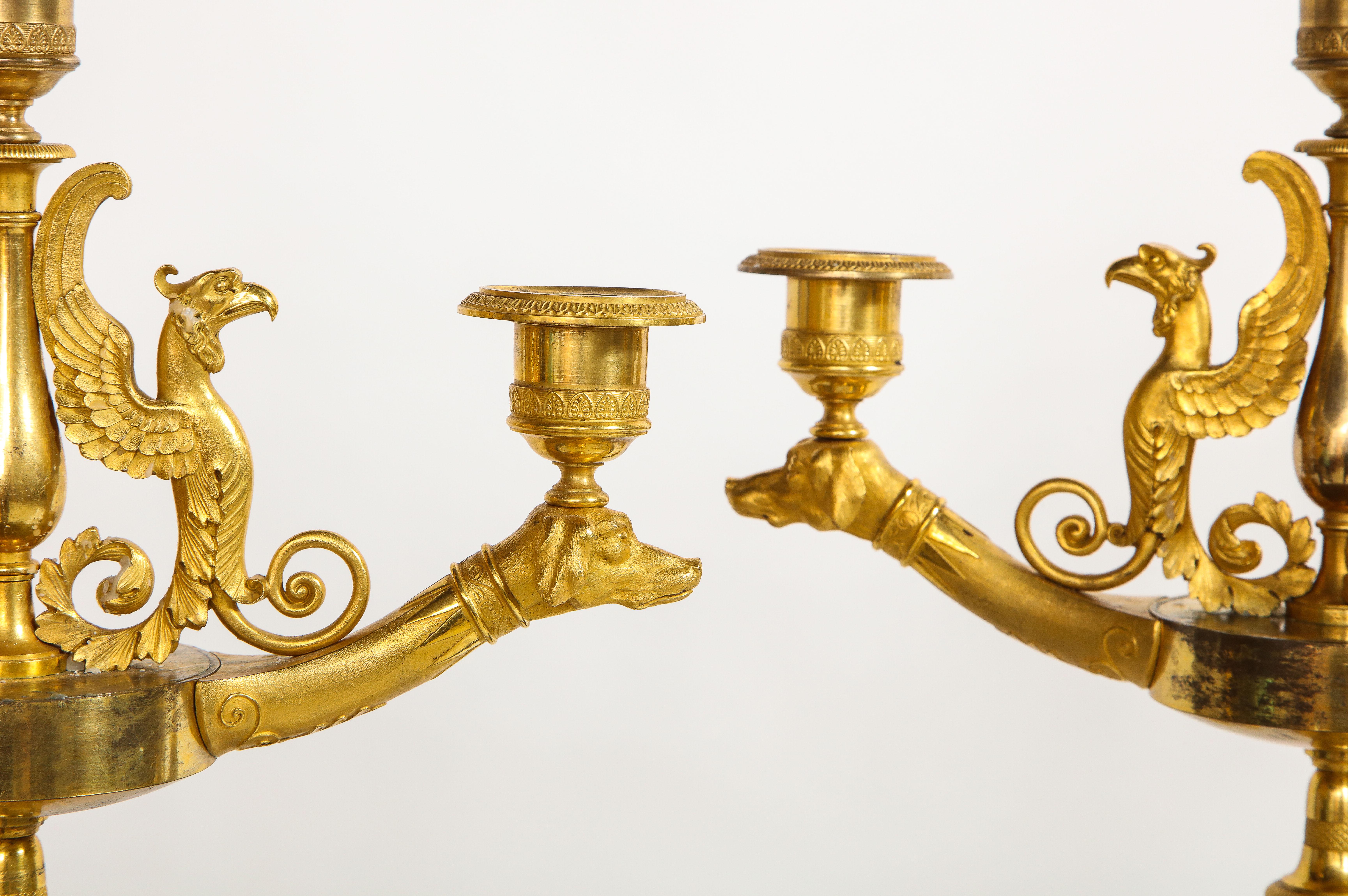 Important Pair of 1st Period French Empire Pat. & Dore Bronze 6-Light Candelabra For Sale 5