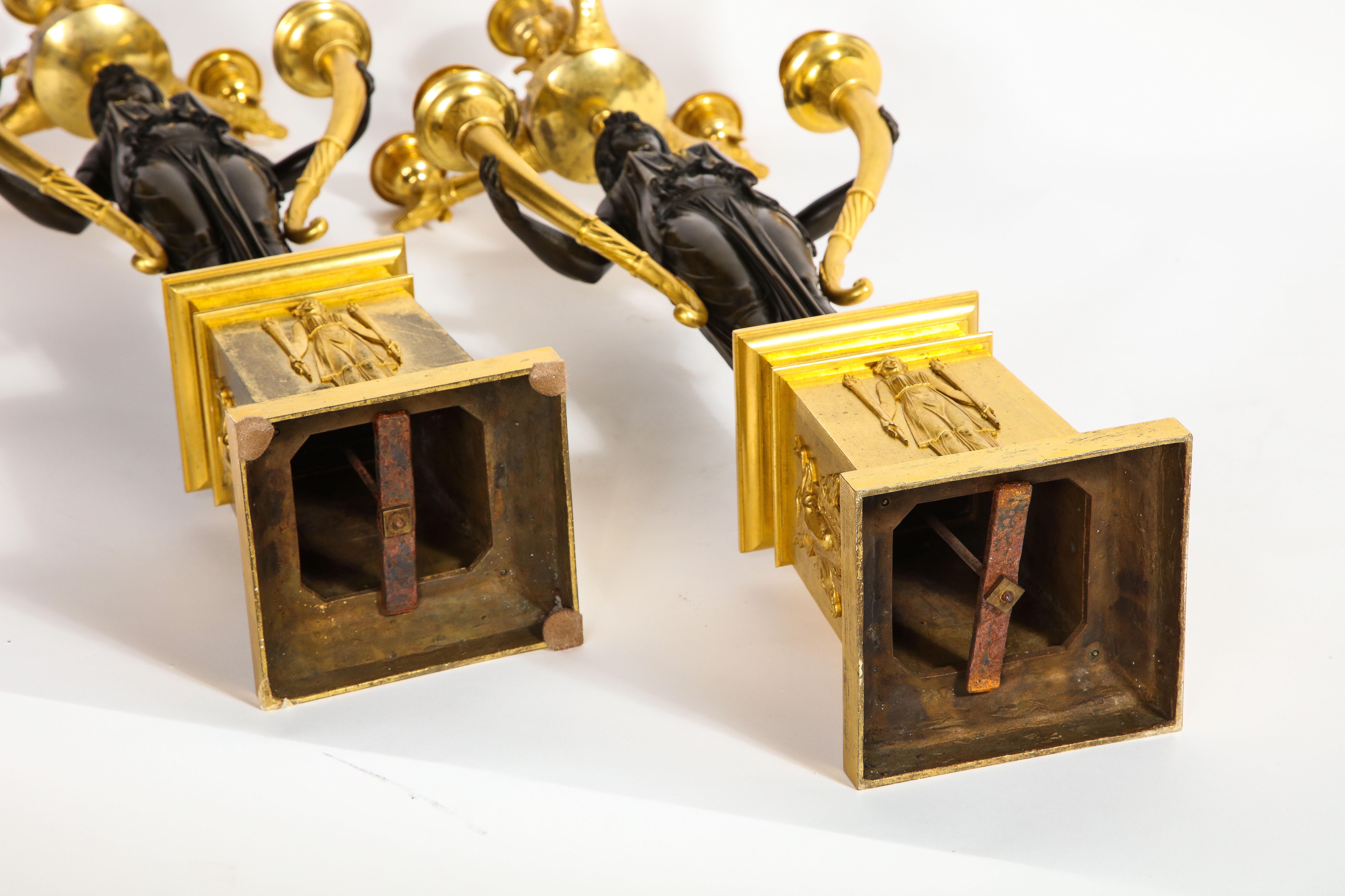 Important Pair of 1st Period French Empire Pat. & Dore Bronze 6-Light Candelabra For Sale 11