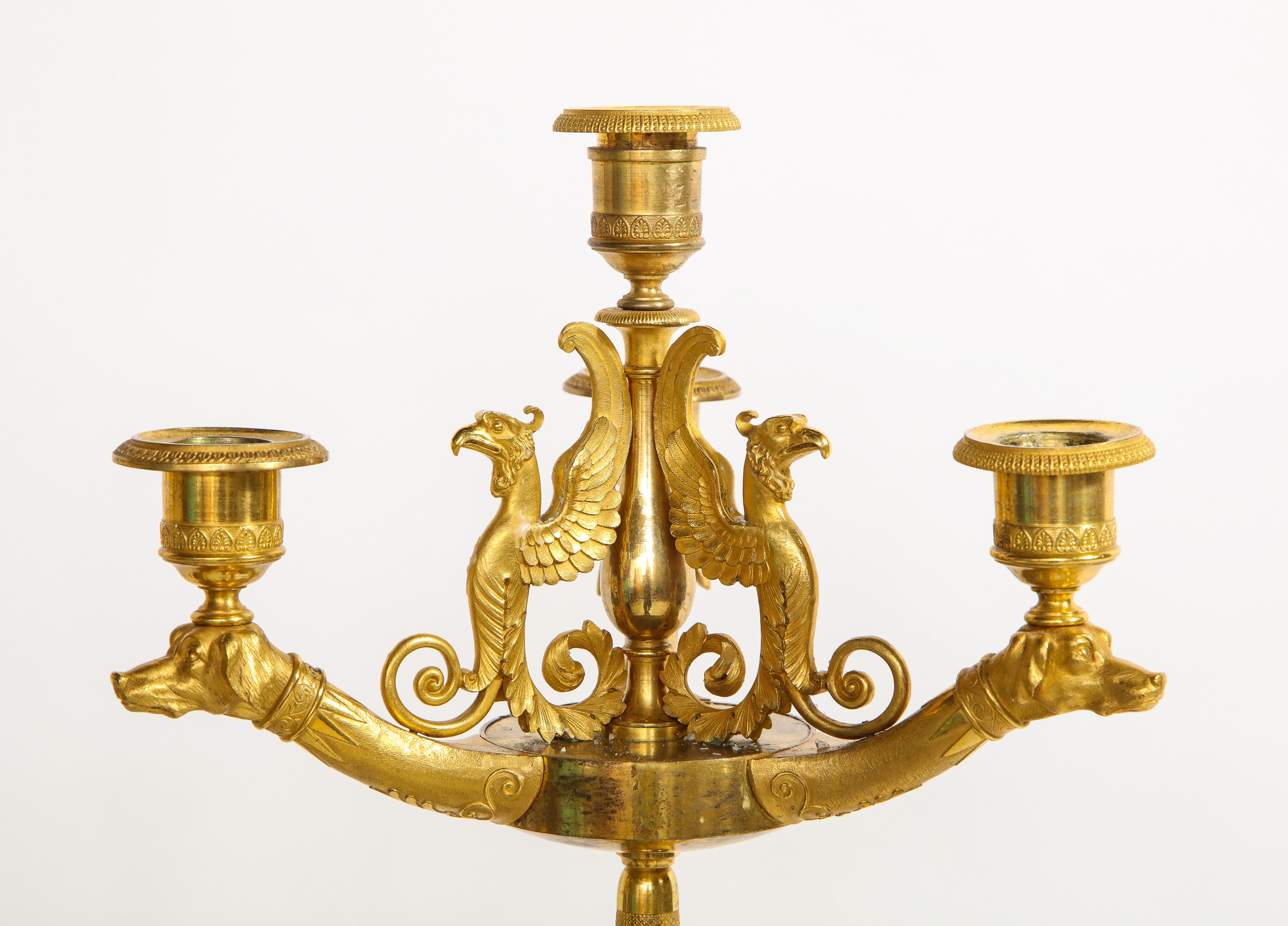 Important Pair of 1st Period French Empire Pat. & Dore Bronze 6-Light Candelabra For Sale 2