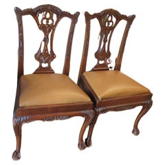 Important Pair of 2 Grand Estate George III Style Mahogany Wood Dining Chairs