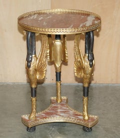 IMPORTANT PAiR OF ANTIQUE FRENCH EMPIRE BRASS BRONZE & MARBLE GUERIDON TABLES