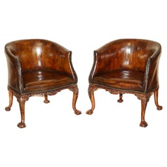 Important Pair of Antique Thomas Chippendale Carved Claw & Ball Tub Armchairs
