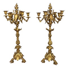 Important Pair of Belle Epoque Bronze Candelabras w Frog Sculptures by H. Picard