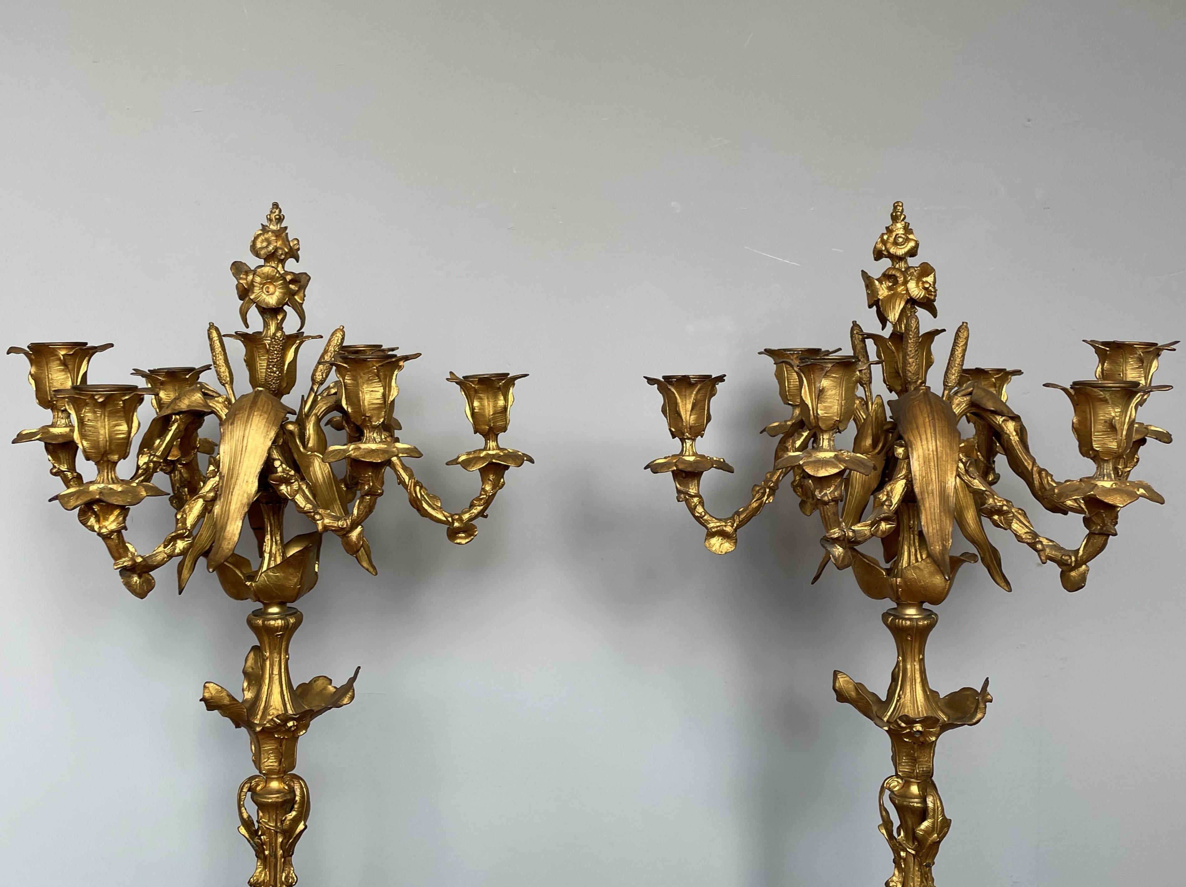 Importante paire de candlabres en bronze dor Belle poque avec sculptures de grenouilles par H. Picard en vente 3