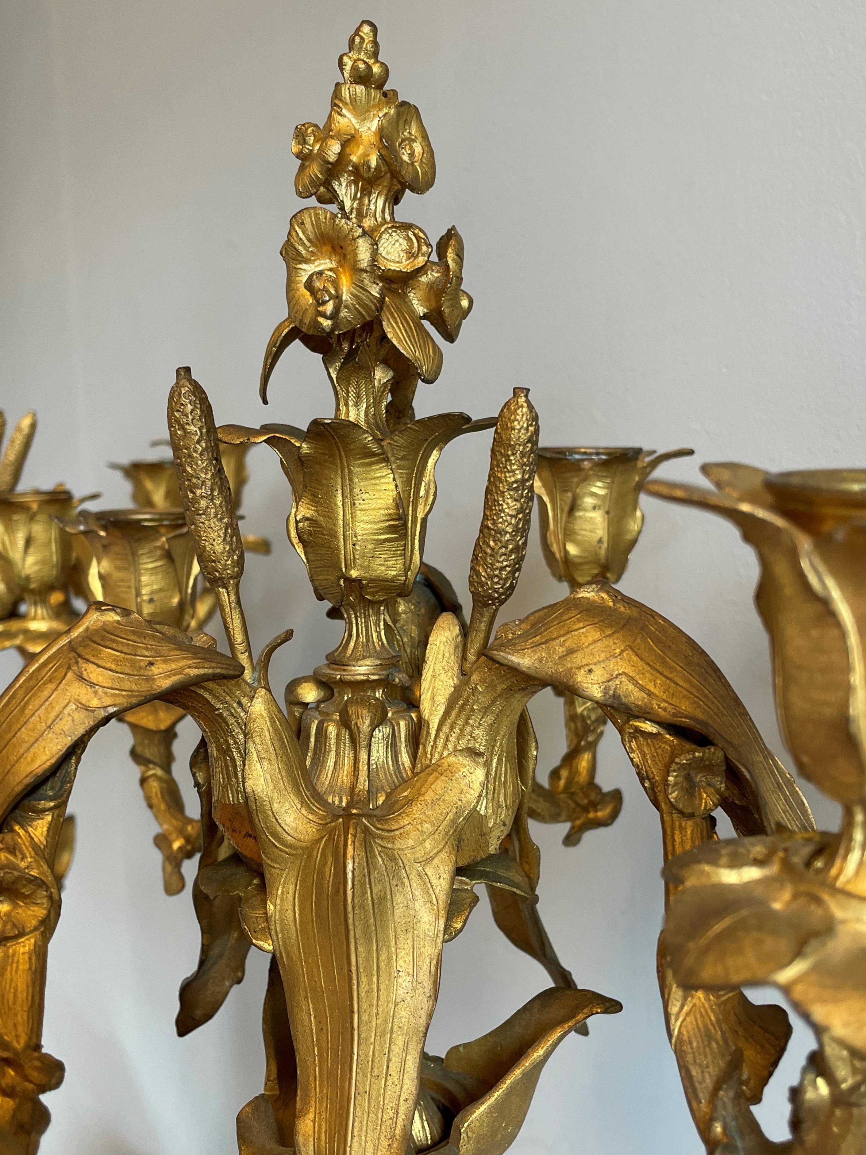 Importante paire de candlabres en bronze dor Belle poque avec sculptures de grenouilles par H. Picard en vente 5