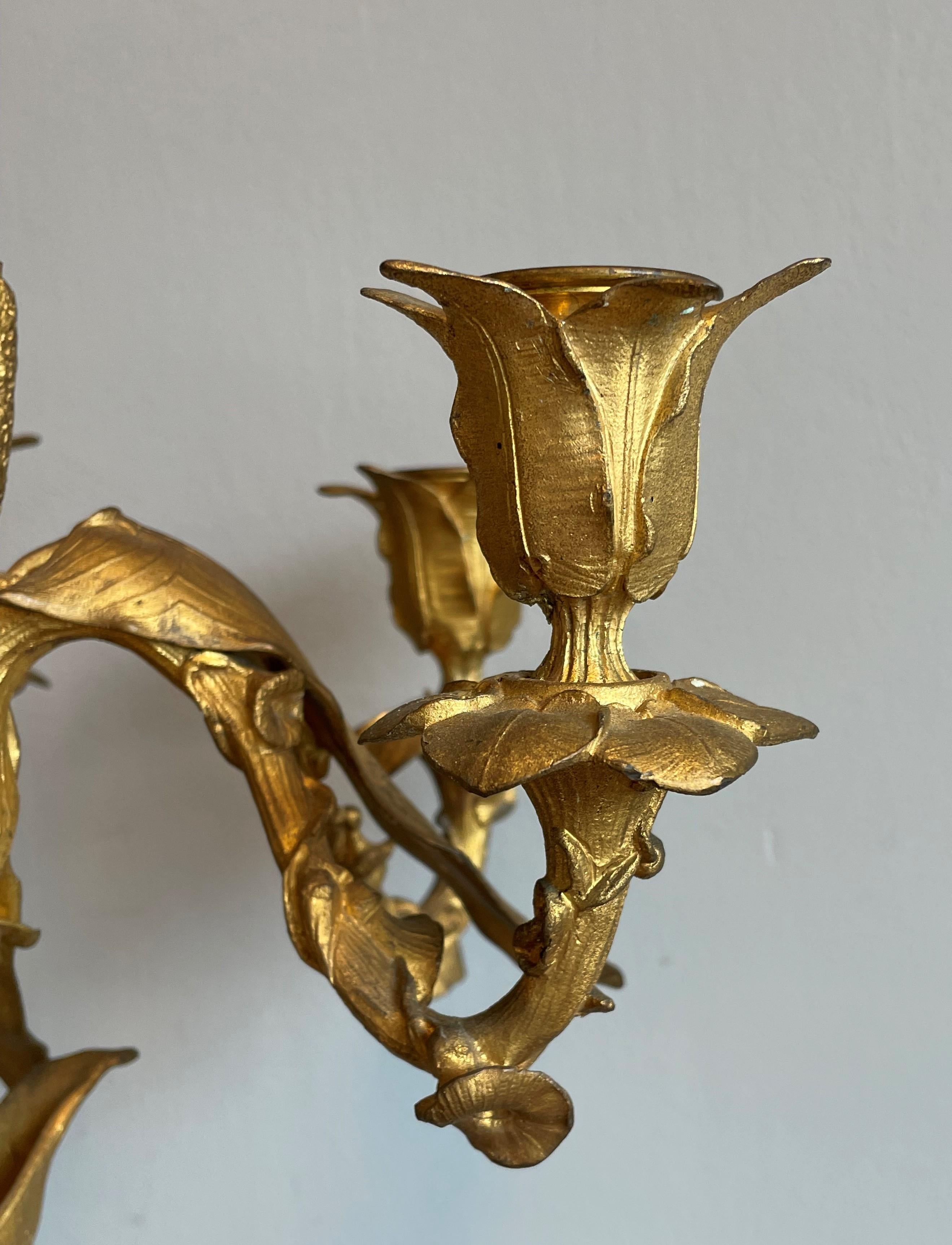 Importante paire de candlabres en bronze dor Belle poque avec sculptures de grenouilles par H. Picard en vente 7