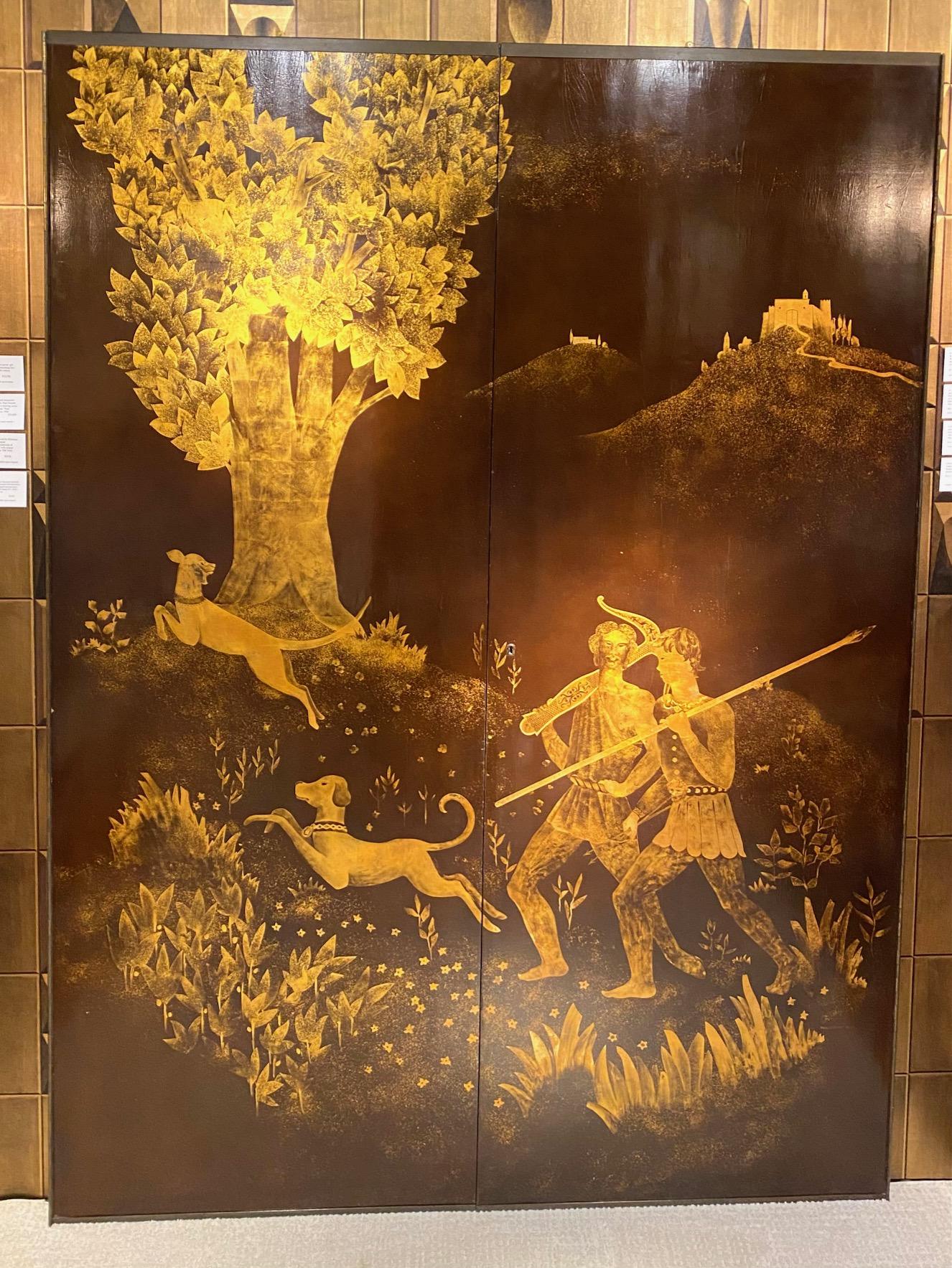 French Important Pair of Black Lacquered and Gilt Decorated Panels by Paul Etienne Saïn For Sale