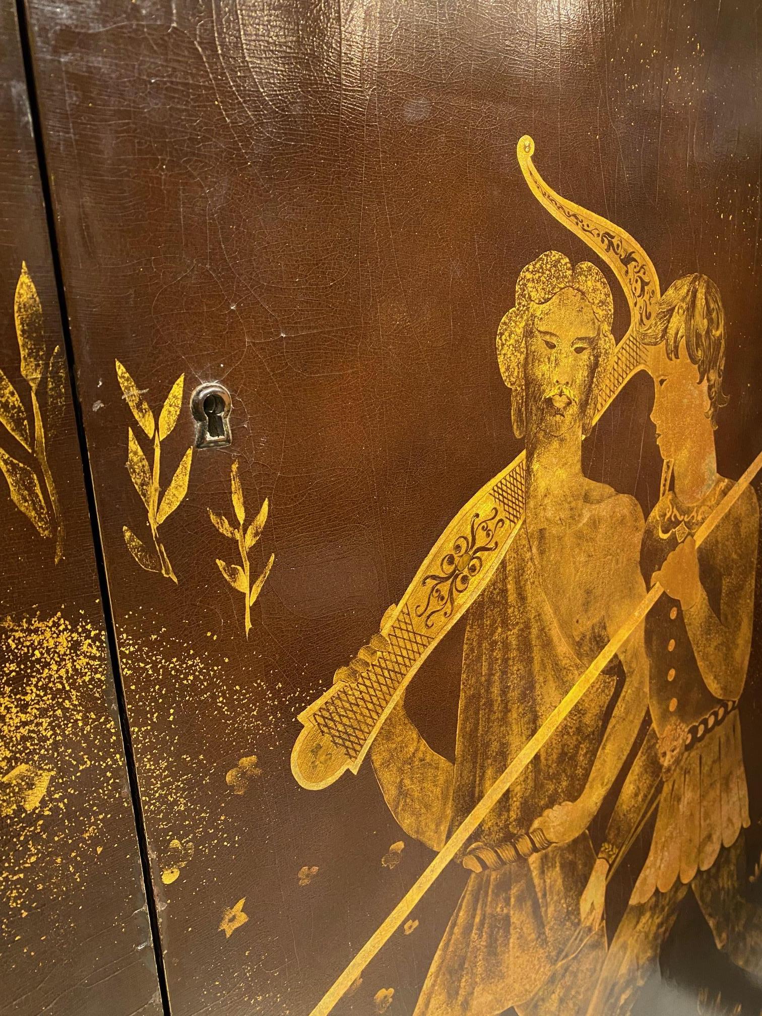 Important Pair of Black Lacquered and Gilt Decorated Panels by Paul Etienne Saïn For Sale 3