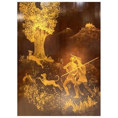Important Pair of Black Lacquered and Gilt Decorated Panels by Paul Etienne Saïn