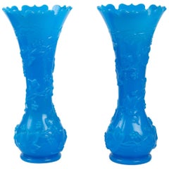 Important Pair of Blue Opaline Vases
