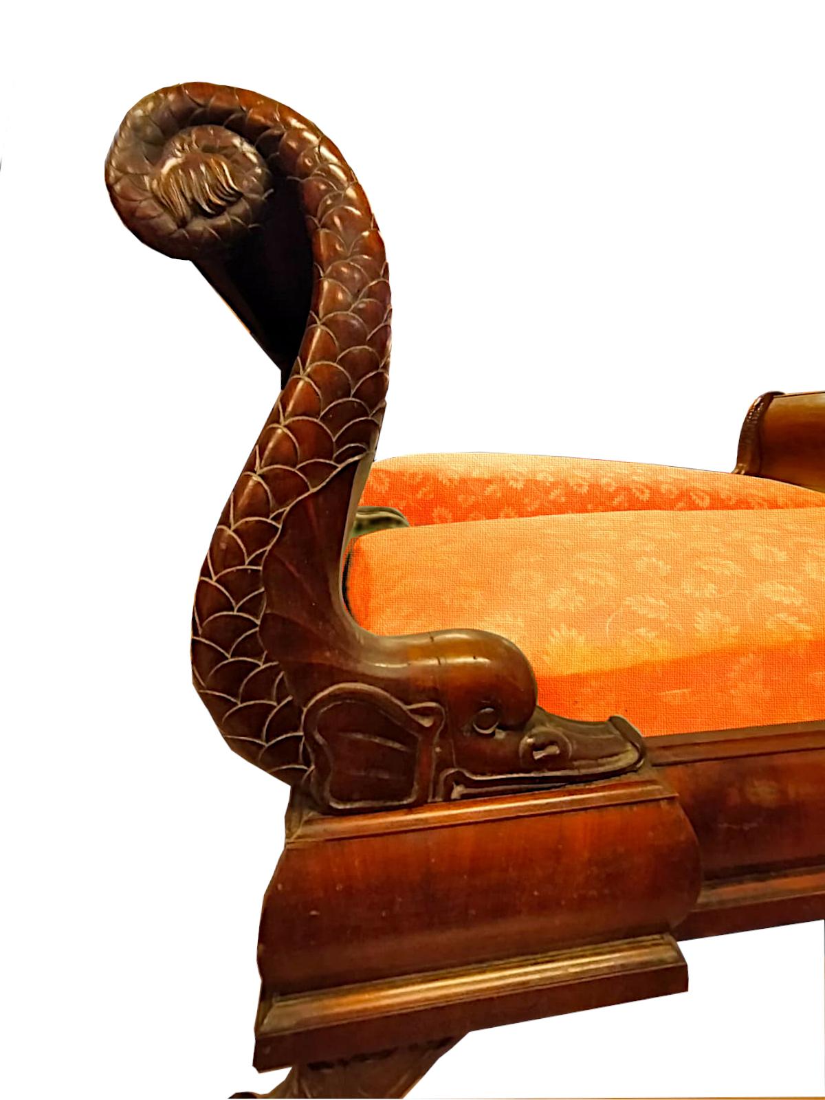 Italian Important Pair of Boat Beds with Large Carved Dolphins, Empire, from 1810 Italy  For Sale