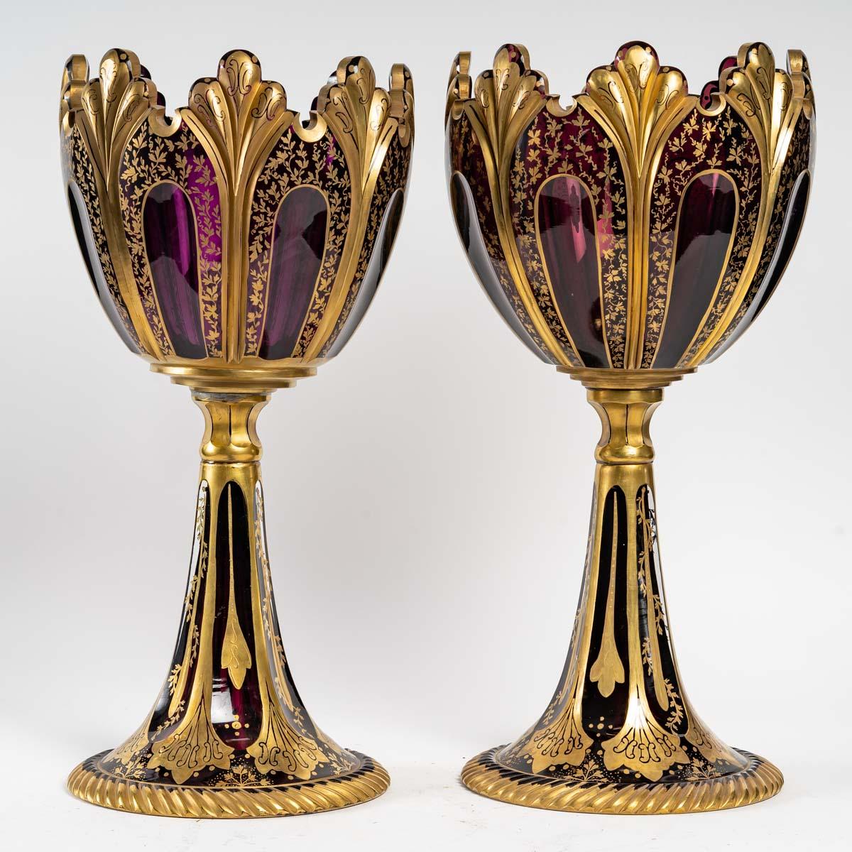 European Important Pair of Bohemian Goblets, 19th Century For Sale