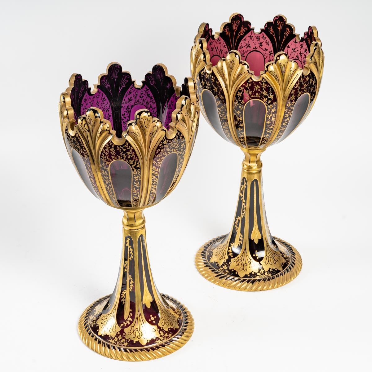 Important Pair of Bohemian Goblets, 19th Century In Good Condition For Sale In Saint-Ouen, FR