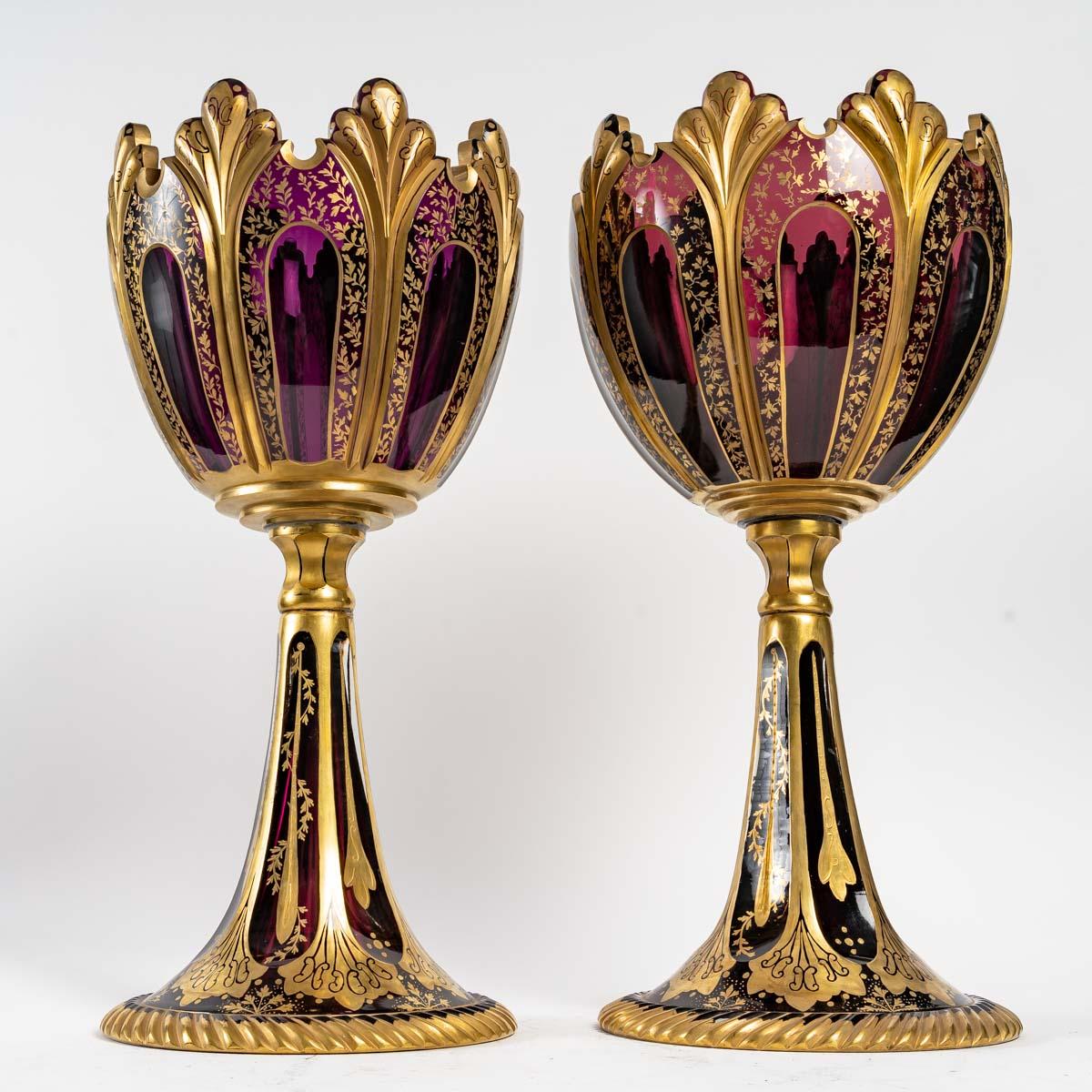 Important Pair of Bohemian Goblets, 19th Century For Sale 1