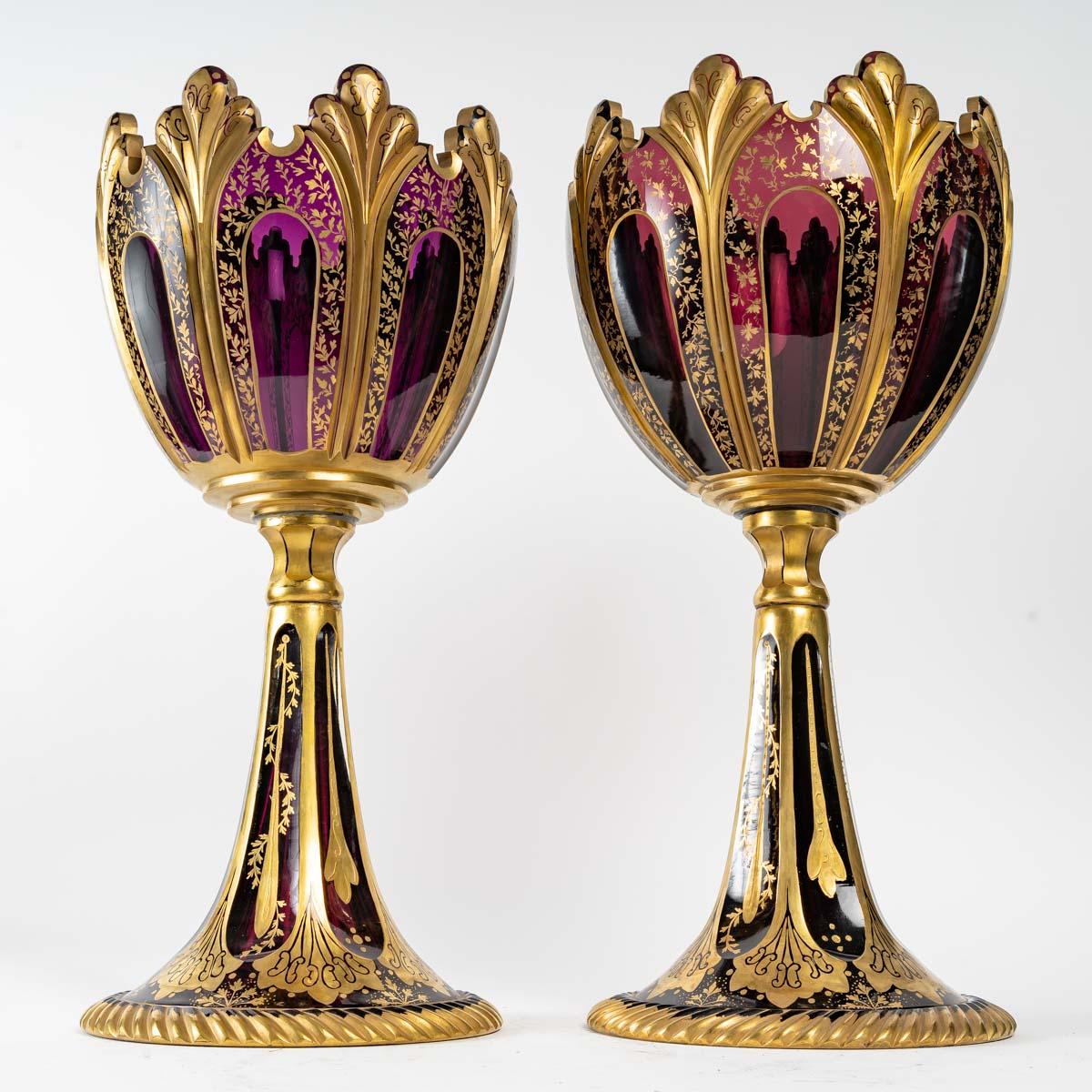 Important Pair of Bohemian Goblets, 19th Century For Sale 2