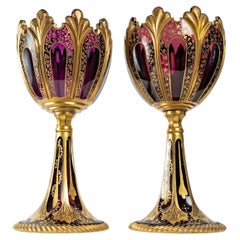 Antique Important Pair of Bohemian Goblets, 19th Century