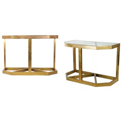 Important Pair of Brass and Glass 1970s Consoles or Center Table