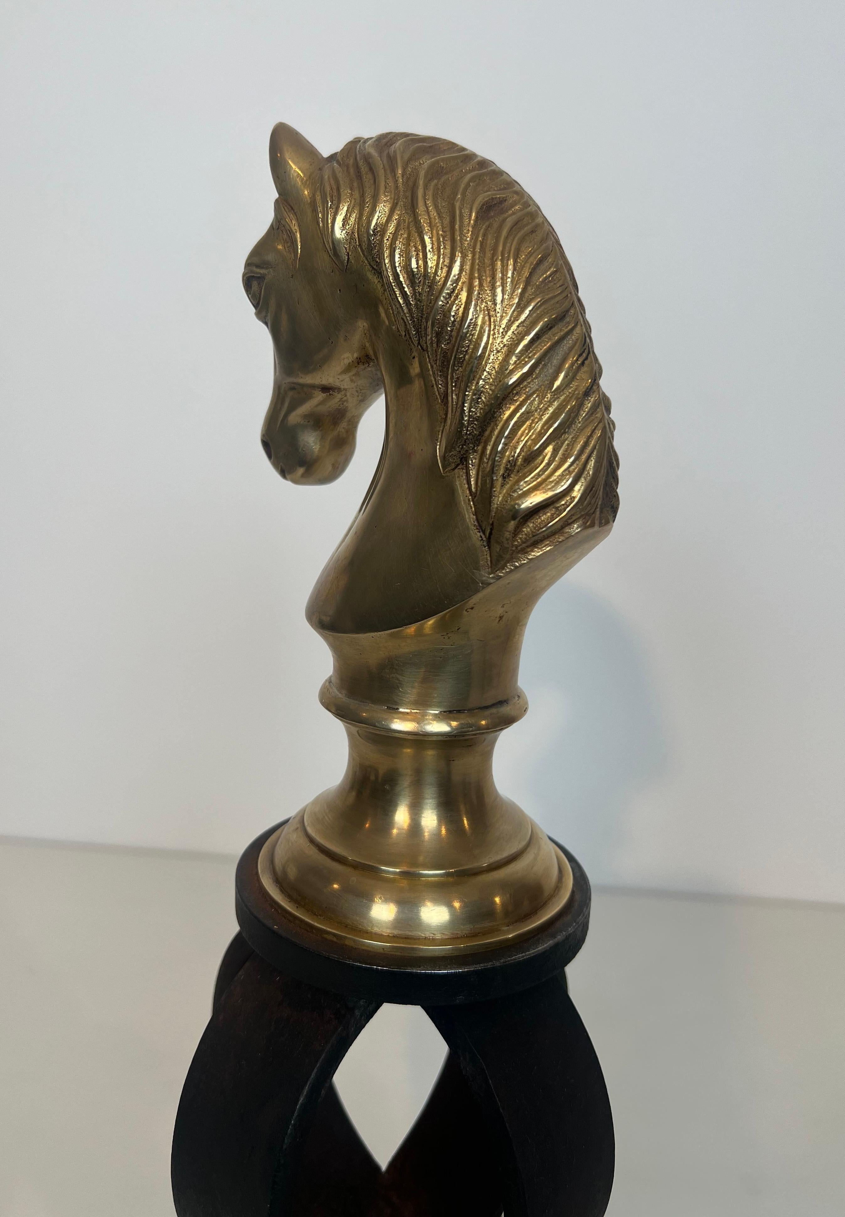 Importante coppia di Androni in bronzo e ferro battuto raffiguranti teste di cavallo in vendita 2