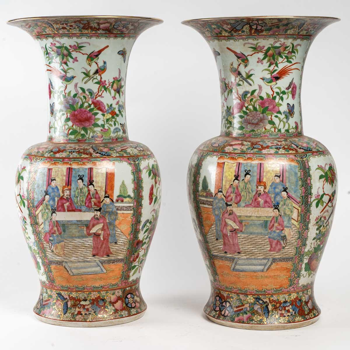 20th Century Important Pair of Canton Vases, China