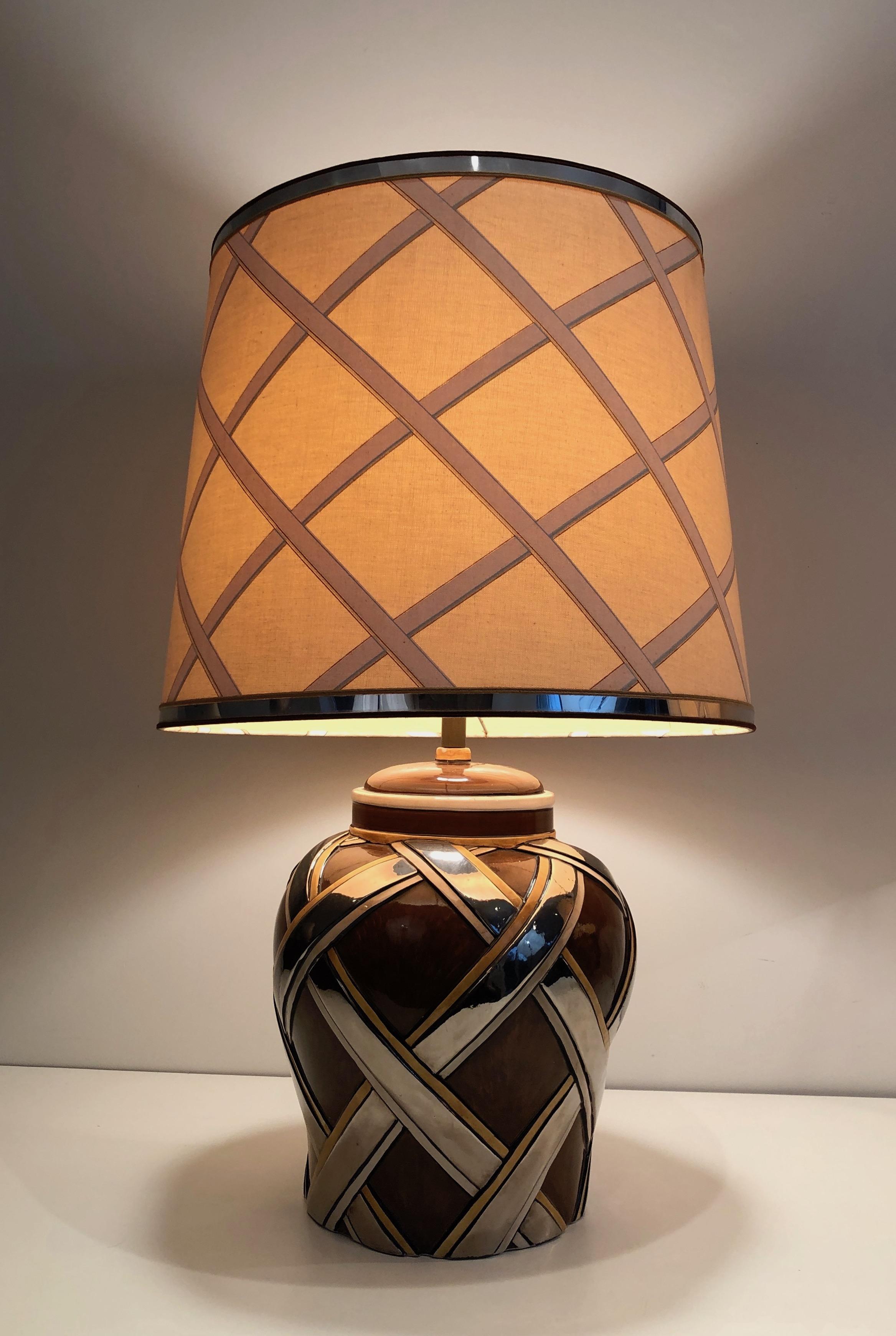 Important Pair of Ceramic Lamps with Ribbons Decor, French, Circa 1970 For Sale 2