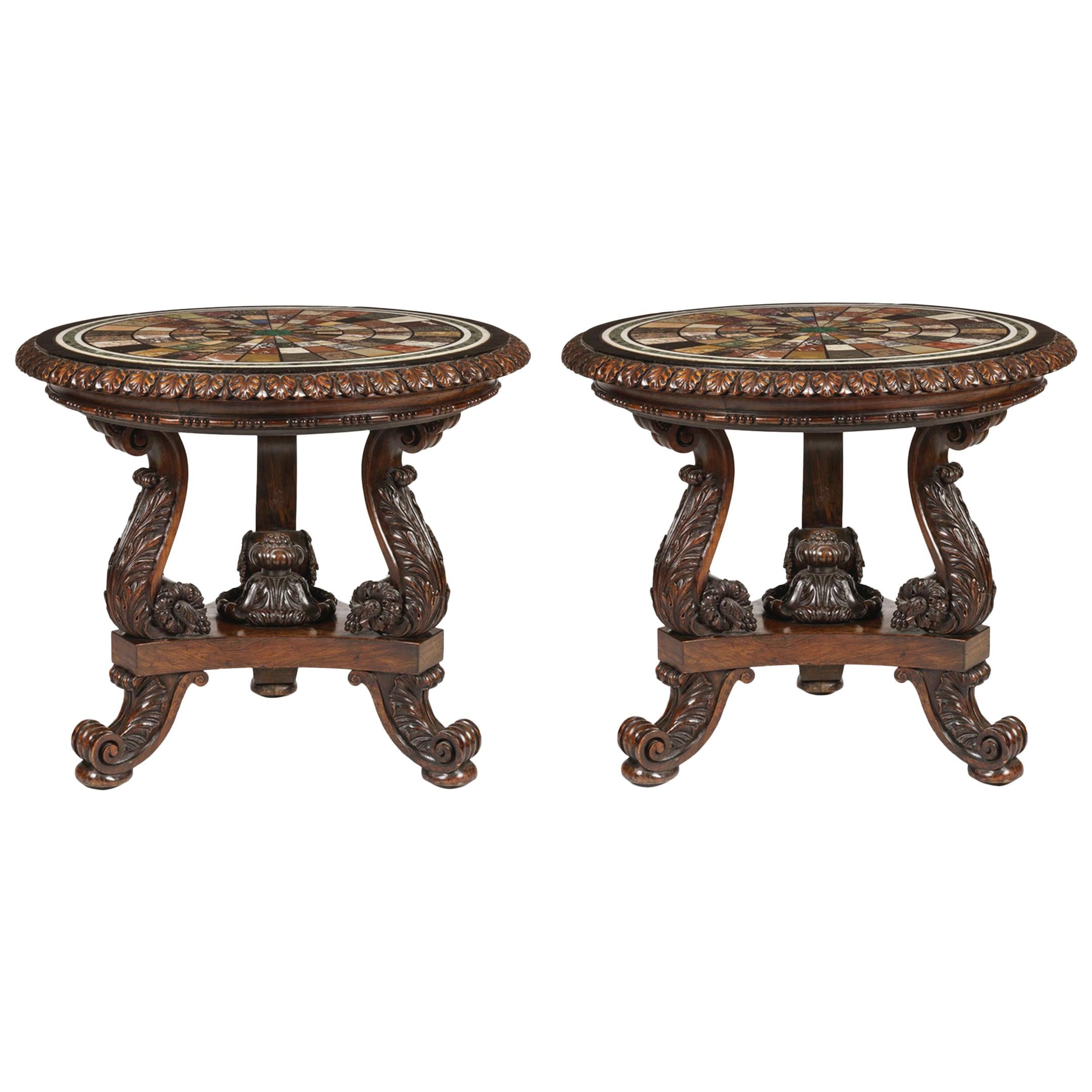Important Pair of Circular George IV Specimen Marble-Top Tables