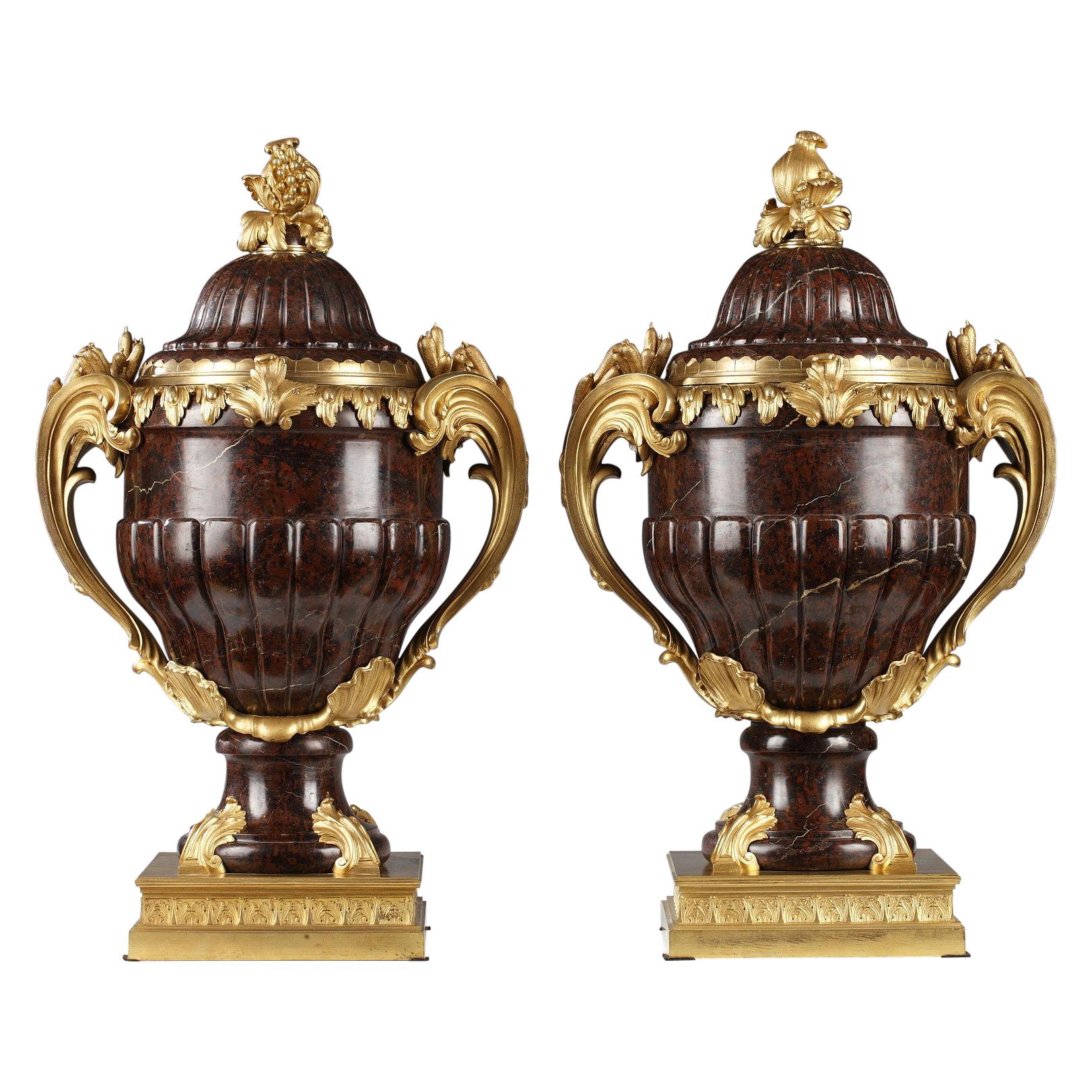 Pair of Covered Vases Attributed to Maison Lexcellent, France, Circa 1890 For Sale