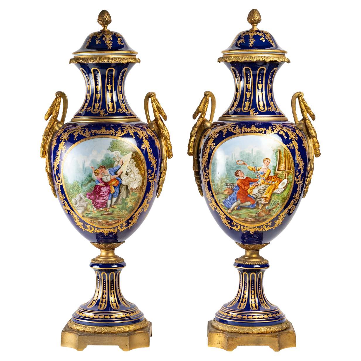 A pair of Sèvres Porcelain Vases For Sale at 1stDibs