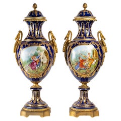 Important Pair of Covered Vases in Sèvres Porcelain