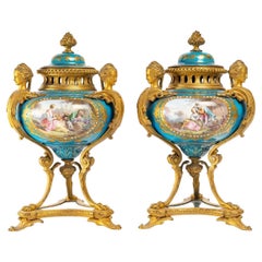 Important Pair of Covered Vases in Sèvres Porcelain