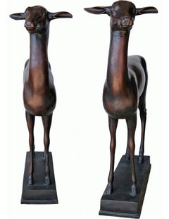 Important Pair of Deer Signed Hunt (1974/1975) Copies of Paul Getty's Bronzes