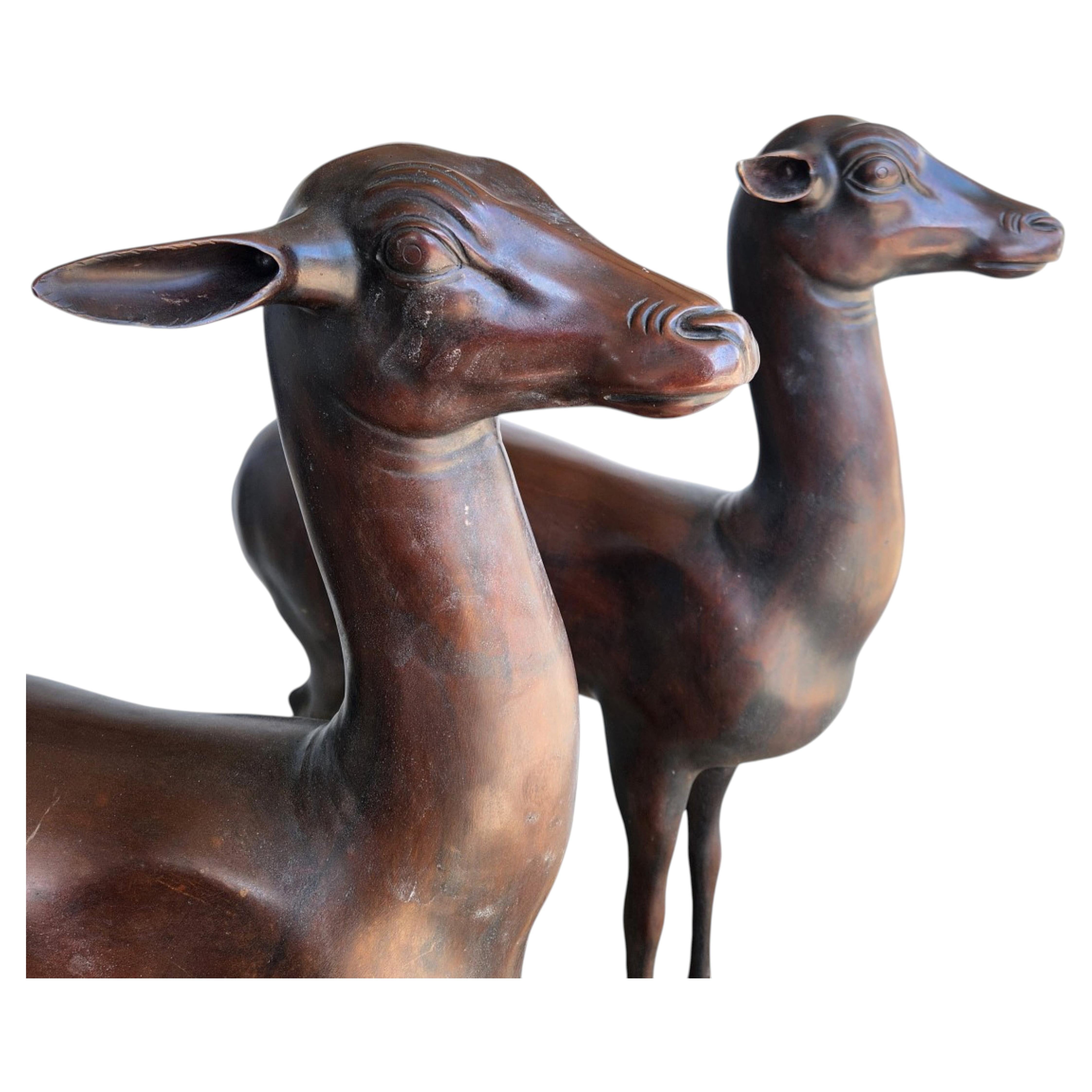 Important Pair of Deer Signed Hunt (1974/1975) Copies of Paul Getty's Bronzes