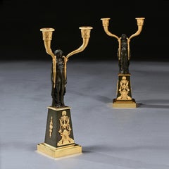 Important Pair of Early Empire French Gilt-Bronze Candelabra Attributed to Claud