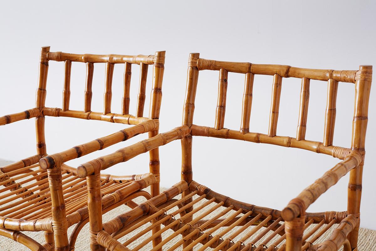 Important Pair of Early McGuire Bamboo Rattan Armchairs 11