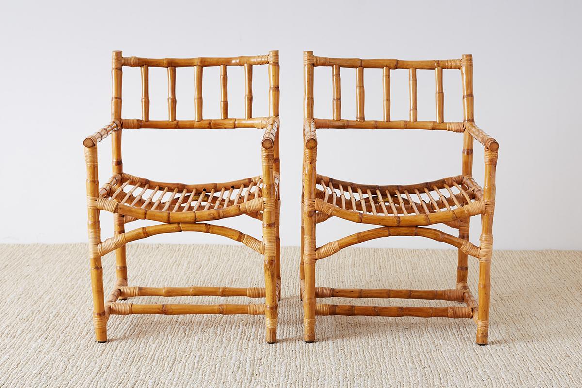 Organic Modern Important Pair of Early McGuire Bamboo Rattan Armchairs