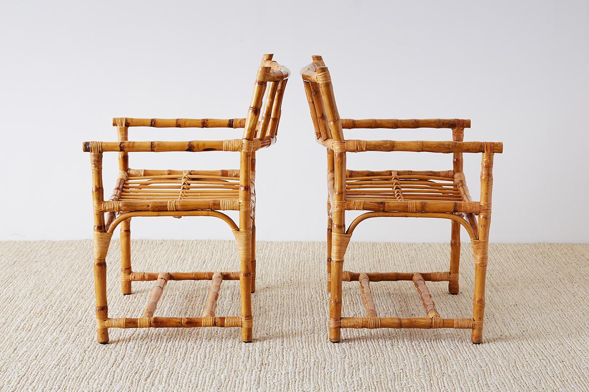 Hand-Crafted Important Pair of Early McGuire Bamboo Rattan Armchairs