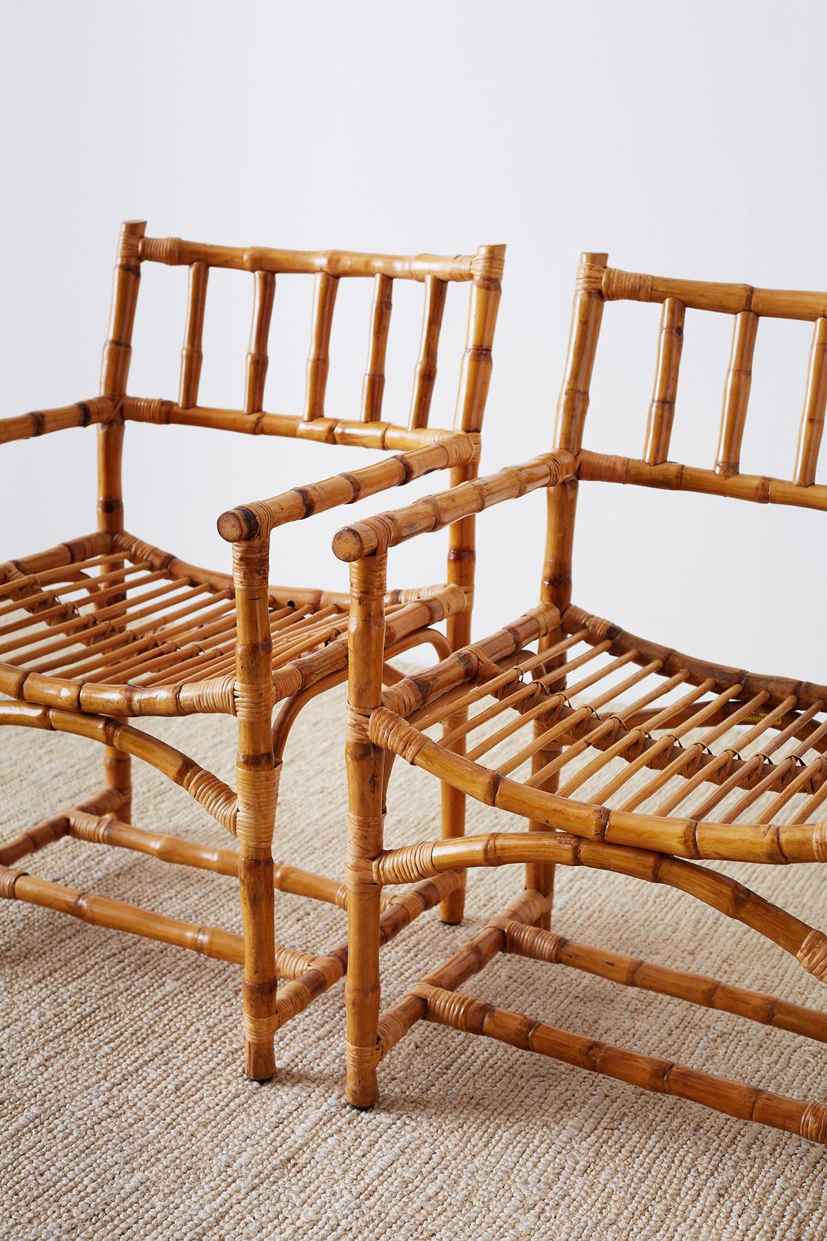 Important Pair of Early McGuire Bamboo Rattan Armchairs 1