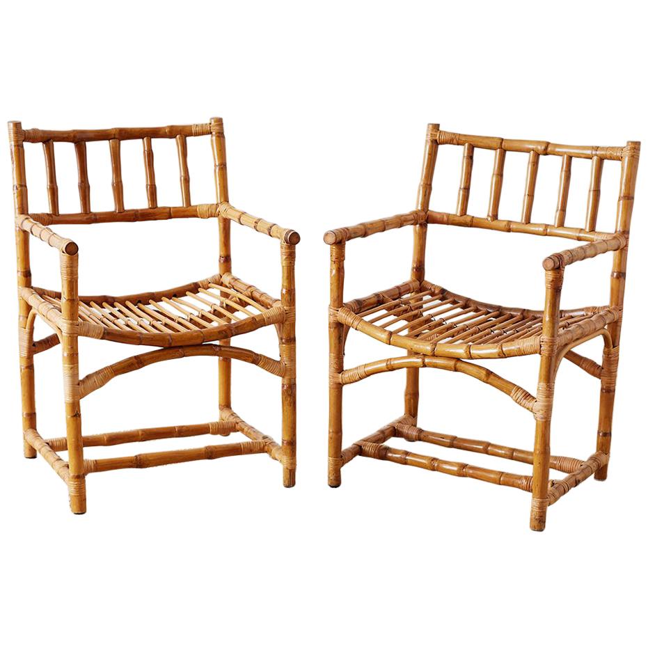 Important Pair of Early McGuire Bamboo Rattan Armchairs