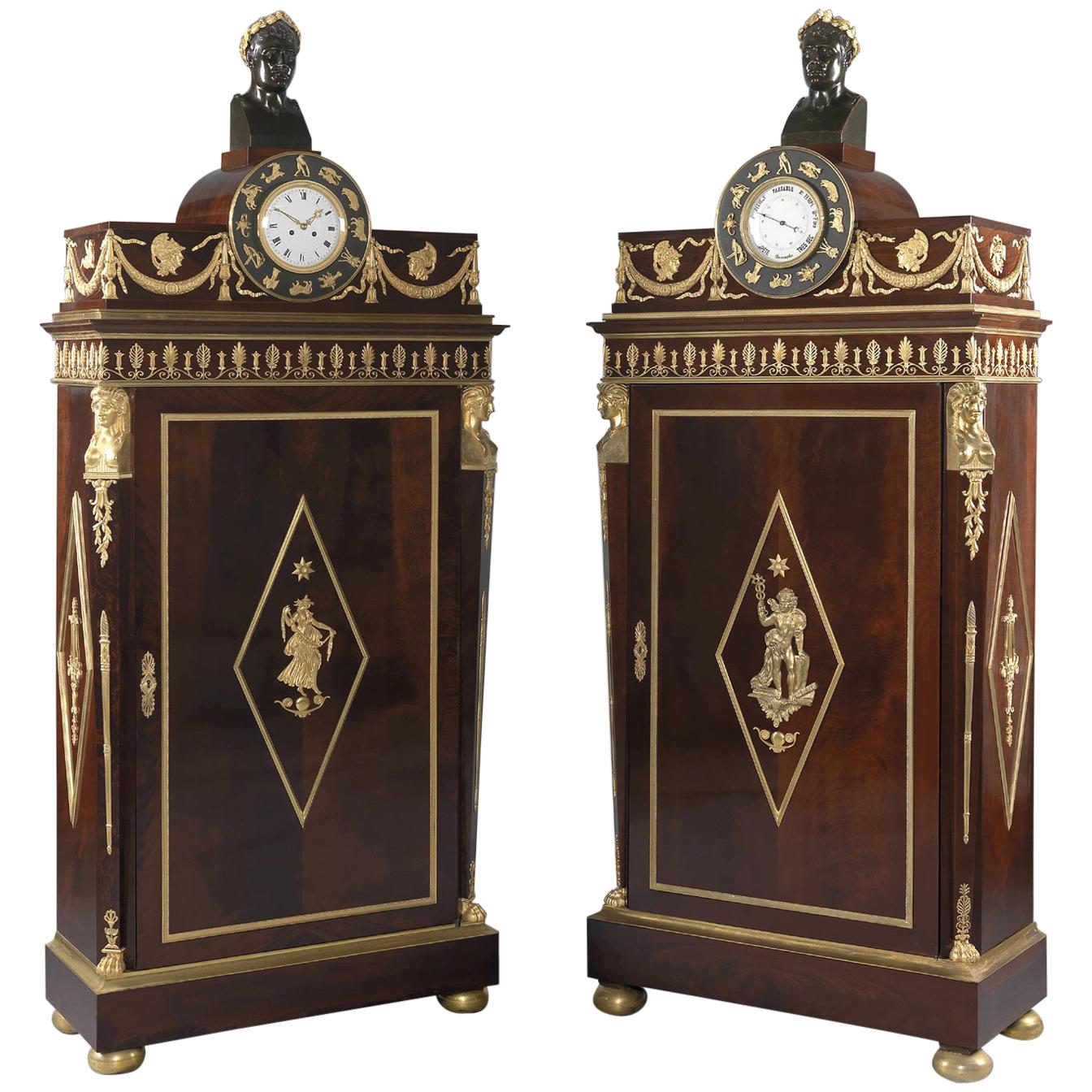 Important Pair of Empire Style Mahogany Side Cabinets by Fournier, circa 1880