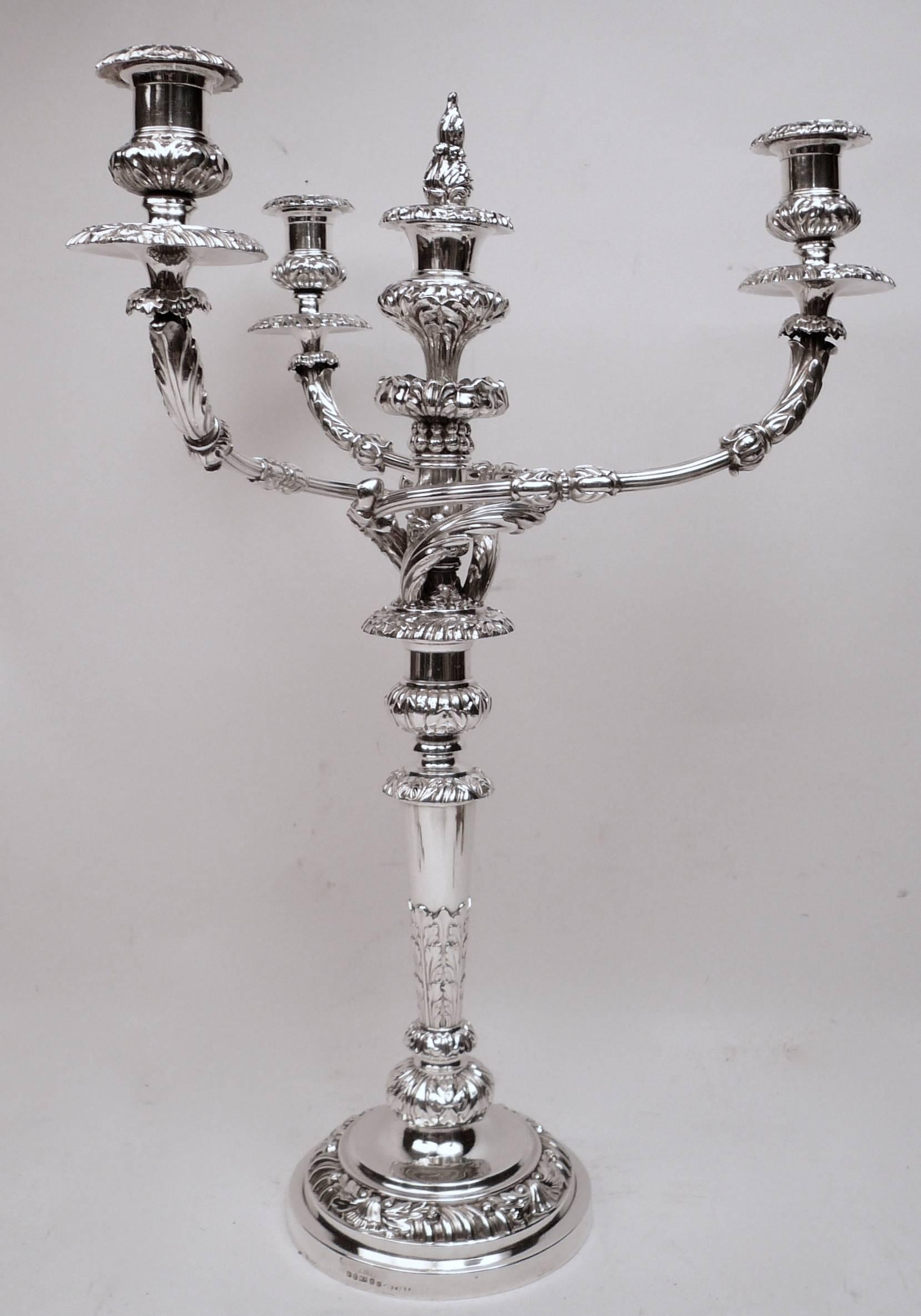 This impressive, fully hallmarked pair of sterling silver candelabra by the famous silversmith Matthew Boulton are of the finest quality. They were deaccessioned from the historic home of Charles Carroll Jr.
The house was a gift to Charles Jr. from
