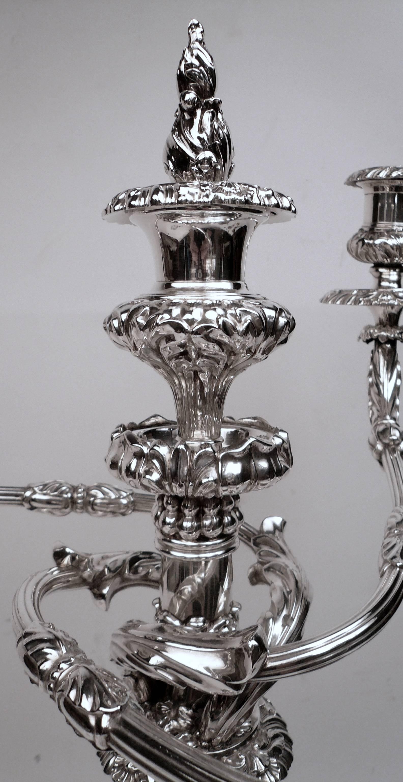 19th Century Important Pair of English Regency Sterling Silver Candelabra by Matthew Boulton